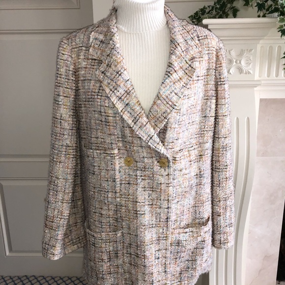 CHANEL Peach Beige With Multicolored Boucle Tweed